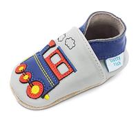 Dotty Fish Scarpine in Pelle Prima Infanzia. Scarpe Bimbi per Primi Passi con Suola Scamosciata. Grigio Chiaro con Treno. 12-18 Mesi (21 EU)