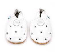 Dotty Fish Scarpine per Bambini e Neonati in Morbida Pelle - Piedi Nudi, Suola Antiscivolo, consigliate dai podologi, Pelle Traspirante, Marchio Britannico - Bianco con Stelle ritagliate 18-24 Mesi
