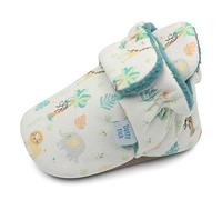 Dotty Fish Stivaletti Neonato - Scarpe Invernali Comode e Calde in Cotone - Suola in Suede Antiscivolo - Foderati in Pile - Verde con animali safari - 6-12 Mesi.