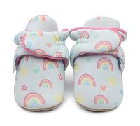 Dotty Fish Stivaletti Neonato. Stivali Comodi Caldo in Pile Pantofole bambino. Suola in Morbida pelle Antiscivolo. Blu con arcobaleni e cuori. 12-18 Mesi.
