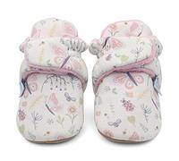 Dotty Fish Stivaletti Neonato. Stivali Comodi Caldo in Pile Pantofole bambino. Suola in Morbida pelle Antiscivolo. Rosa con api e farfalle. 12-18 Mesi.