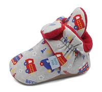 Dotty Fish Stivaletti Neonato. Stivali Comodi Caldo in Pile Pantofole bambino. Suola in Morbida pelle Antiscivolo. Grigio con treni e auto. 12-18 Mesi.