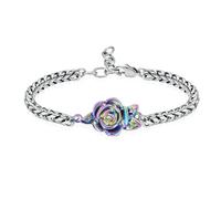 DOTUIARG Braccialetto con urna per cenere Gioielli cremazione di fiore di rosa per donne uomini Braccialetto commemorativo regolabile in acciaio inox