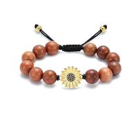 DOTUIARG Braccialetto cremazione girasole per cenere Gioielli in urna commemorativa Corda intrecciata regolabile perline di legno Braccialetto per donne