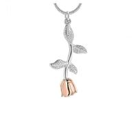 DOTUIARG Ciondolo a foglia di fiore di rosa color argento/oro Urna collana Gioielli per cremazione per cenere Gioielli da memoria eterna