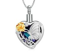 DOTUIARG Collana a farfalla per cenere Gioielli cremazione a rose Ciondolo in cenere in cuore per donne Gioielli commemorativi in acciaio inox