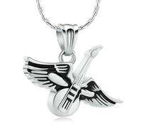 DOTUIARG Collana con urna a chitarra per le ceneri, ali d'angelo per cremazione, gioielli per la cremazione, pendente da ricordo, contenitore delle ceneri funebri, dono commemorativo per i cari