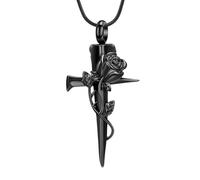 DOTUIARG Collana con urna a croce per cenere Fiore di rosa Gioielli per cremazione per donne uomini Portacenere umana per il pendente per il ricordo