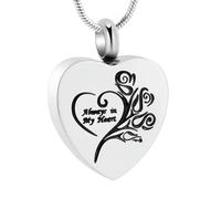 DOTUIARG Collana con urna a cuore per cenere, fiore di rosa, gioielli per cremazione, ciondolo in acciaio inossidabile per uomini, donne, collana commemorativa