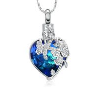 DOTUIARG Collana di urna in forma di cuore di cristallo per cenere Gioielli cremazione a farfalla Memoria per le persone amate per donne