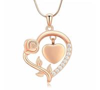 DOTUIARG Collana di urna per cenere Fiore di rosa Gioielli per cremazione per cenere Ciondolo in cenere in forma di cuore per donne Urna commemorativa di cristalli