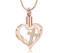 DOTUIARG Collana per cenere e urna per cremazione del cuore con croce, gioielli commemorativi per donne, uomini per animali umani e custodi delle ceneri per animali domestici