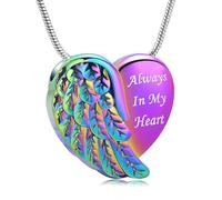 DOTUIARG Collane di urna con ali d'angelo per cenere Gioielli per cremazione in cuore per donne Ciondolo in acciaio inossidabile in cenere per ricordo