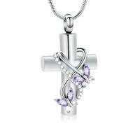 DOTUIARG Collane di urna per cenere Gioielli di cremazione a farfalla per cenere per croce umana con ciondolo commemorativo di farfalla di cristallo