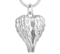 DOTUIARG Gioielli commemorativi Doppia Ala d'Angelo Cuore in Acciaio Inox cremazione urna Collana per Ceneri per Uomo/Animale Domestico