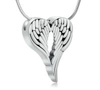 DOTUIARG Gioielli di cremazione del Cuore Ali d'Angelo Urna Collana per Ceneri Ciondolo Ceneri in Acciaio Inossidabile per Donne Uomini Keepsake Memorial Jewelry