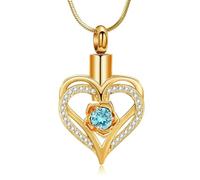 DOTUIARG Gioielli per cremazione Collana di urna in forma di cuore per ceneri per donne ragazze Pietra commemorativa in acciaio inox Ciondolo commemorativo per la pietra di nascita Regalo