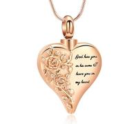 DOTUIARG Gioielli per cremazione per cenere - Collana di urna con il cuore di rosa, urna da ricordo, gioielli commemorativi di cenere per donne uomini