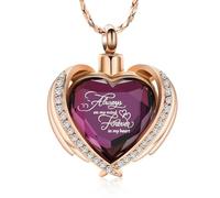 DOTUIARG Gioielli per la cremazione, ala d'angelo, cuore di urna, pendente per donne, cristalli, pietra di nascita, cenere umana, memoriale del medaglione, ricordo