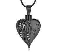 DOTUIARG Piedi Amore Cuore Urna Collana per Ceneri per le Donne Cremazione Gioielli Angel Wing Urna Medaglione Collana