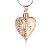 DOTUIARG Piedi Amore Cuore Urna Collana per Ceneri per le Donne Cremazione Gioielli Angel Wing Urna Medaglione Collana