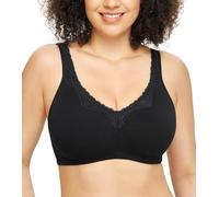 DotVol Donna Pizzo Cotone Taglia Comoda Fibbia Completa Senza Ferretto Reggiseno Nero 4F