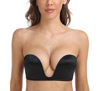 DotVol Donna Reggiseno Senza Spalline Push Up U Reggiseno Imbottito Senza Ferretto con Spalline Staccabili Reggiseno Invisibile a più Vie Nero 4B