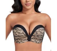 DotVol Donna Reggiseno Wing Design Push Up Reggiseno Senza Spalline Comfort Iron-Free Invisible Wirefree Reggiseno Antiscivolo Fiore Nero 3E