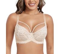 DotVol Donne Grandi Taglie Minimizer Reggiseno Trasparente Non Imbottito del Pizzo Biancheria Intima di Tutti i Giorni Reggiseno con Lacing Beige 2E