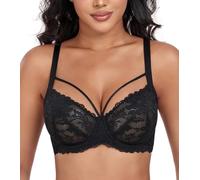 DotVol Donne Grandi Taglie Minimizer Reggiseno Trasparente Non Imbottito del Pizzo Biancheria Intima di Tutti i Giorni Reggiseno con Lacing Nero 7E