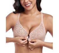 DotVol Donne Grandi Taglie Reggiseno Chiusura Anteriore Floreale Pizzo Biancheria Intima Non Imbottita Full Cup Reggiseno Soft Cup Everyday Bra T-Back Bra Fiore Beige 4D