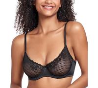 DotVol Reggiseno a Balconcino da Donna in Pizzo a Rete Intimo Trasparente con Cablaggio Reggiseno Non Imbottito Nero 4C