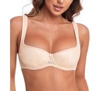 DotVol Reggiseno a Balconcino per Donna Taglie Forti Intimo con Spalline Larghe Lingerie Leggermente Imbottita con Ferretto Pizzo Sexy Beige 4B