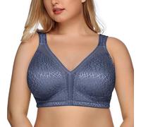 DotVol Reggiseno Base in Pizzo e Taglia Grossa Coppa Completa Non Schiuma Reggiseno Senza Fili Blu Grigio 5F