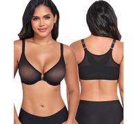 DotVol Reggiseno con Ferretto per Donne morbide in Maglia Trasparente Chiusura Frontale Scollo Profondo Intimo Non Imbottito Comodo Nero 3D
