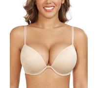 DotVol Reggiseno Donna con Scollo a V Profondo Push up Imbottito con Ferretto Intimo Quotidiano Beige 2D