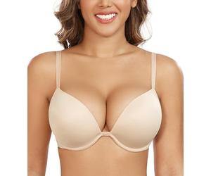 DotVol Reggiseno Donna con Scollo a V Profondo Push up Imbottito con Ferretto Intimo Quotidiano Beige 2D
