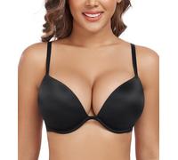 DotVol Reggiseno Donna con Scollo a V Profondo Push up Imbottito con Ferretto Intimo Quotidiano Nero 4A