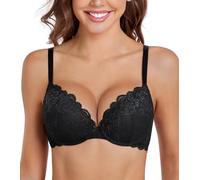 DotVol Reggiseno Push Up Donna con Ferretto Fiori Pizzo Ciotole Biancheria Intima Imbottita Elegante T-Back Reggiseno Noir 2E