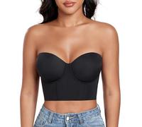 DotVol Reggiseno Push-up Senza Spalline da Donna, Intimo Modellante con Ferretto, Taglie Forti, Sostegno Forte, Reggiseno a Corsetto(Nero, 1F)