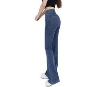 Dotwites A vita alta Crossover Stretch Knit Wide Leg Denim Flare Jegging, pantaloni blu a matita in denim blu a vita alta sottile, Blu, M