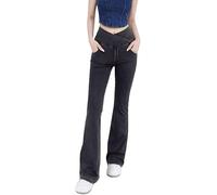 Dotwites A vita alta Crossover Stretch Knit Wide Leg Denim Flare Jegging, pantaloni blu a matita in denim blu a vita alta sottile, Grigio scuro, XL