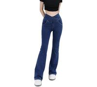 Dotwites A vita alta Crossover Stretch Knit Wide Leg Denim Flare Jegging, pantaloni blu a matita in denim blu a vita alta sottile, Blu scuro, XL