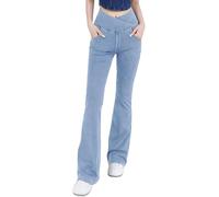 Dotwites A vita alta Crossover Stretch Knit Wide Leg Denim Flare Jegging, pantaloni blu a matita in denim blu a vita alta sottile, Azzurro, XL