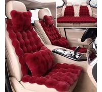 Dotwites Set completo di cuscini per sedili auto, lussuosi e ispessiti, soffici, universali, in finta pelliccia, set completo (rosso, 3 pezzi)