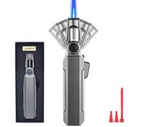 DOUBFIVSY Cannello da Cucina 100° Girevole Bruciatore a Gas Butano Regolabile con Blocco di Sicurezza, Fiamma Ossidrica Portatile per Creme Brulee, Barbecue e Cottura(Butano Non Incluso) (Grigio)