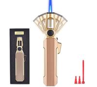 DOUBFIVSY Cannello da Cucina 100° Girevole Bruciatore a Gas Butano Regolabile con Blocco di Sicurezza, Fiamma Ossidrica Portatile per Creme Brulee, Barbecue e Cottura(Butano Non Incluso) (Oro)