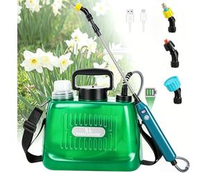 DOUBFIVSY Spruzzatore Elettrico a Batteria per Piante, Nebulizzatore a Pressione da Giardino con 3 Beccuccio Regolabile, Spruzzatore a Zaino Irroratrice a Pressione Automatica, Trasparente (Verde 5L)
