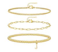 doubgood Braccialetto da donna placcato oro 14 carati, delicato braccialetto con iniziale con ciondolo a forma di lettera dalla A alla Z, set di gioielli impilabili, 6.2INCHES, Rame con placcatura in