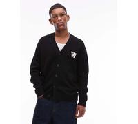 Double A By Wood Wood - Tay - Cardigan in lana d'agnello nero con logo L